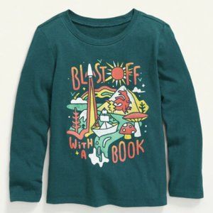 Old Navy NWT Toddler Blast Off with a Book Long Sleeve Green T-Shirt Sz 4T